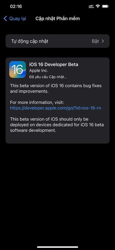 Đã có thể cập nhật lên iOS 16 Beta