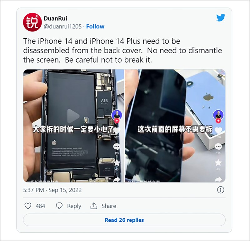 Tháo rời iPhone 14 và iPhone 14 Plus để sửa chữa